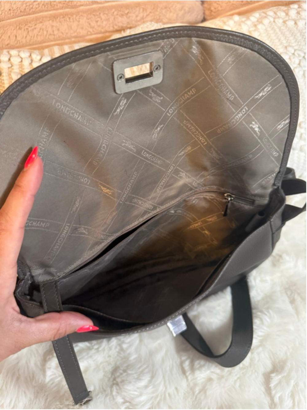 Women's vintage Longchamp Longchamp Le Foulonné saddle bag, grey - Picture 9 of 12
